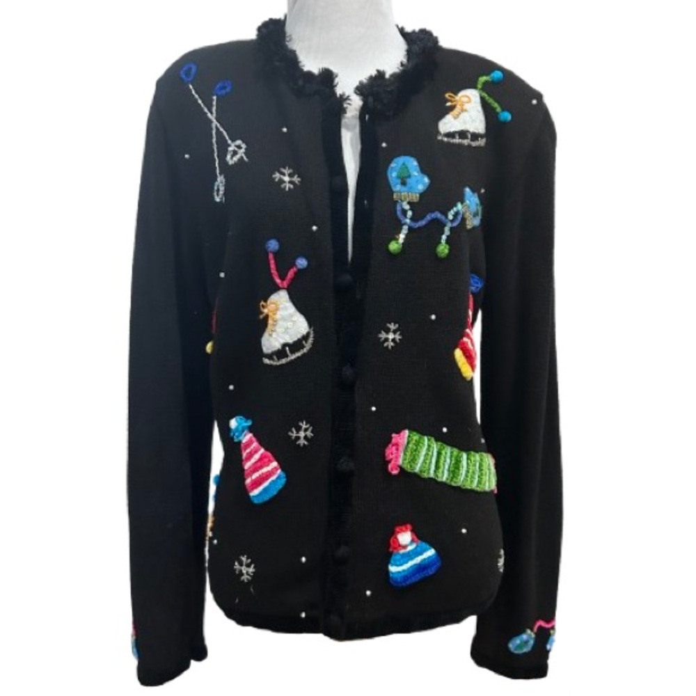 Vintage Bobbie Bell Holiday Christmas Cardigan Sweater 90s Novelty Ugly Size L